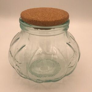 VTG Italian Green Glass Melon‎ Shaped Apothecary Jar w/ Original Cork Lid